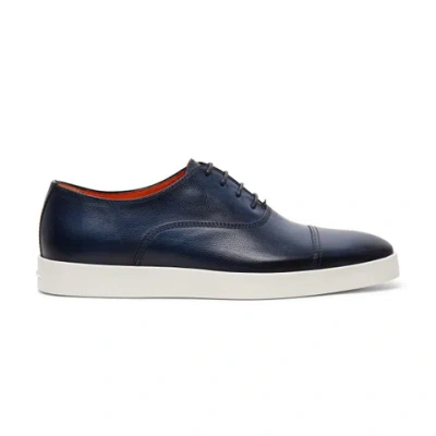 Santoni Men's Polished Blue Leather Oxford Shoe
