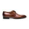 SANTONI MEN'S POLISHED BROWN LEATHER DERBY SHOE