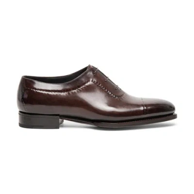 Santoni Men's Polished Brown Leather Limited Edition Oxford Shoe Dark Brown
