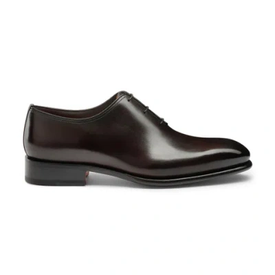 Santoni Men's Polished Brown Leather Oxford Shoe Dark Brown