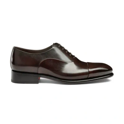 Santoni Men's Polished Brown Leather Oxford Shoe Dark Brown