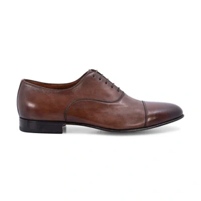 Santoni Men's Polished Brown Leather Oxford Shoe Mid Brown