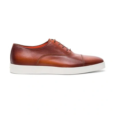 Santoni Men's Polished Brown Leather Oxford Shoe Mid Brown