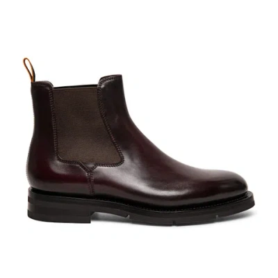 Santoni Men's Polished Burgundy Leather Chelsea Boot
