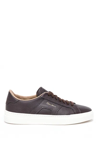 Santoni Gloria Model Leather Sneakers In Black