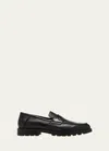 Santoni Men's Rock Deerskin Lug-sole Penny Loafers In Black