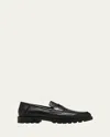 Santoni Men's Rock Deerskin Lug-sole Penny Loafers In Brown