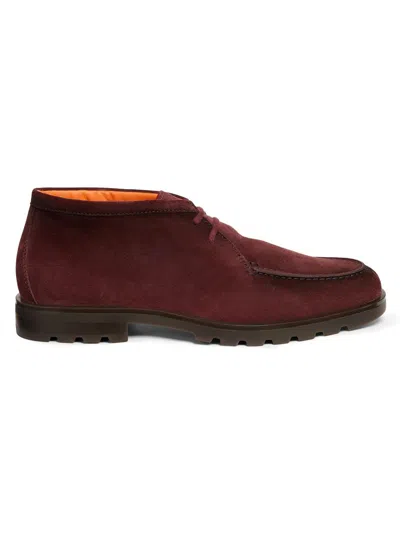 Santoni Men's Rock Suede Chukka Boots In Burgundy