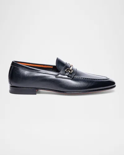 Santoni Men's Saddle Leather Bit Loafers In Black