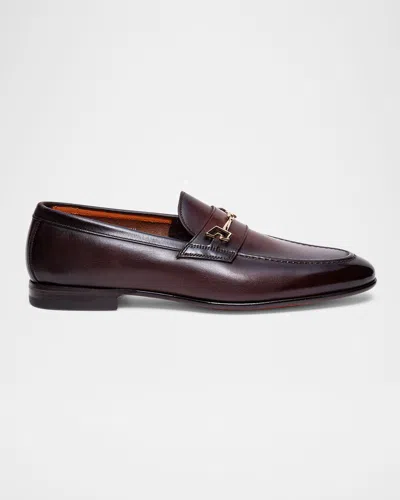 Santoni Men's Saddle Leather Bit Loafers In Dark Brown
