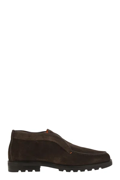 SANTONI MEN'S SUEDE ANKLE BOOT WITHOUT LACES