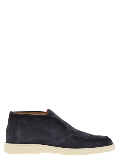 Santoni Tonal-stitching Leather Loafers In Blue