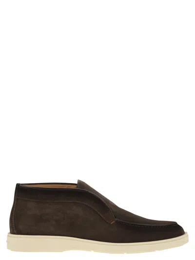 Santoni Men Suede Desert Boot In Brown