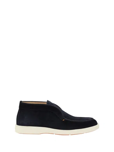 Santoni Men Suede Loafers In Blue