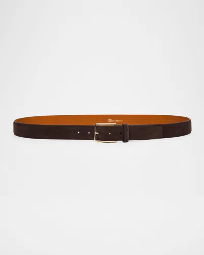 Santoni Men's Suede Rectangle-buckle Belt In Gray