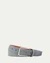 Santoni Men's Suede Rectangle-buckle Belt In Grey
