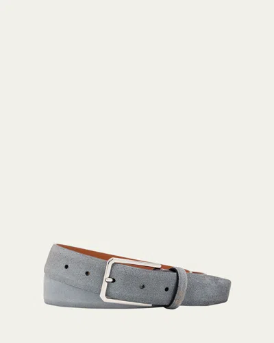 Santoni Men's Suede Rectangle-buckle Belt In Grey