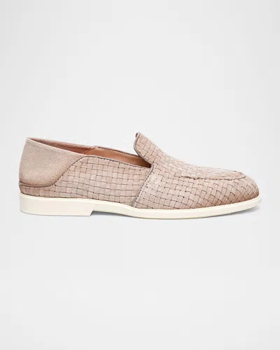 Santoni Men's Theo Woven Suede Loafers In Light Brown