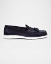 Santoni Men's Tulsi Suede Tassel Loafers In Blue