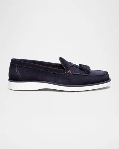 Santoni Men's Tulsi Suede Tassel Loafers In Blue