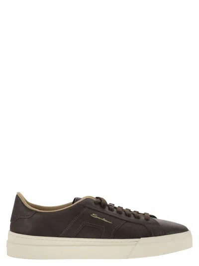Santoni Men Tumbled Leather Double Buckle Trainer In Multicolor