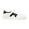 SANTONI MEN'S WHITE AND BLACK LEATHER DOUBLE BUCKLE SNEAKER