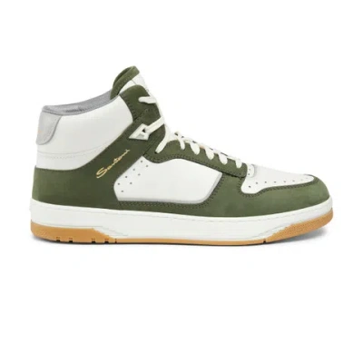 Santoni Men's White And Green Leather And Nubuck Sneak-air Trainer