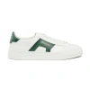 SANTONI MEN'S WHITE AND GREEN LEATHER DOUBLE BUCKLE SNEAKER
