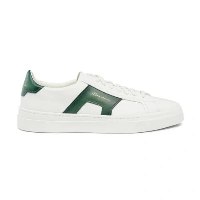 Santoni Men's White And Green Leather Double Buckle Sneaker
