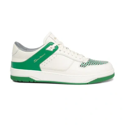 Santoni Men's White And Green Leather Sneak-air Sneaker