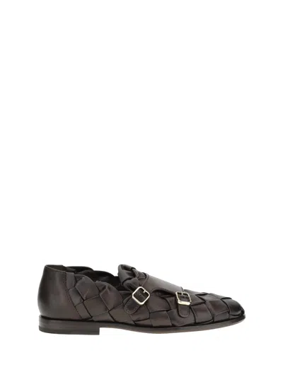 Santoni Men Woven Weave Loafers In Brown
