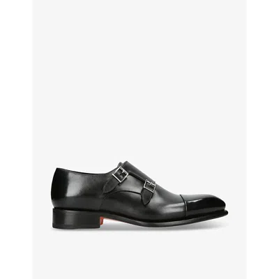 SANTONI MENS SANTONI CARTER DOUBLE-BUCKLE LEATHER MONK SHOES