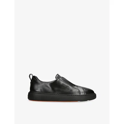 Santoni Mens Clean Icon Victory Leather Low-top Trainers Black
