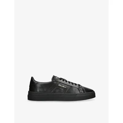 SANTONI MENS BLACK DBBS LEATHER LOW-TOP TRAINERS EUR 45 / 11 UK