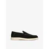 Santoni Almond-toe Suede Loafers In Black