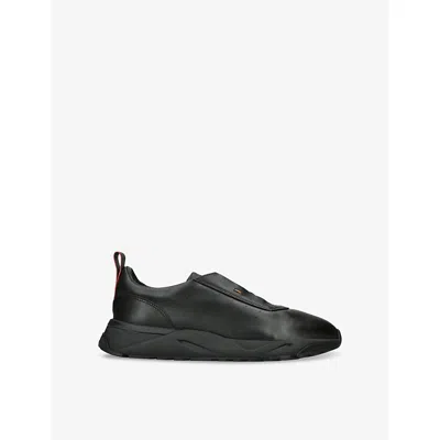 Santoni Mens Black Innova Leather Low-top Trainers Eur 44 / 10 Uk