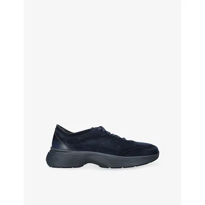 Santoni Mens Bounce Tonal Suede Trainers Navy Eur 45 / 11 Uk In Blue