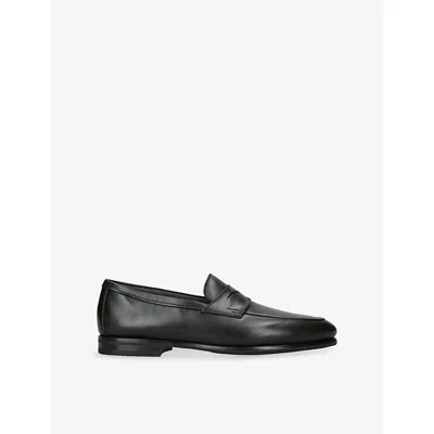 Santoni Mens Black Carlo Cashmere And Leather Penny Loafers Eur 41 / 7 Uk