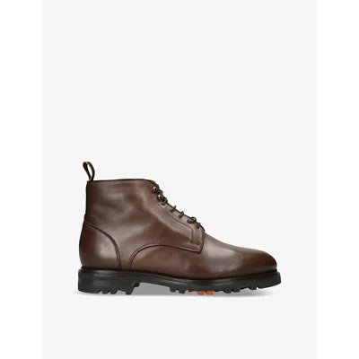Santoni Mens Colin Lace-up Flat Leather Ankle Boots Dark Brow In Dark Brown