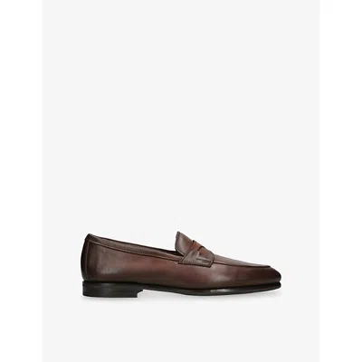 Santoni Mens Dark Brown Carlo Leather Penny Loafers Eur 42 / 8 Uk