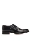 Santoni Mens Double Buckle In Black Antiqued Leather In Black