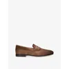Santoni Suede Carlos Penny Loafers In Mid Brown