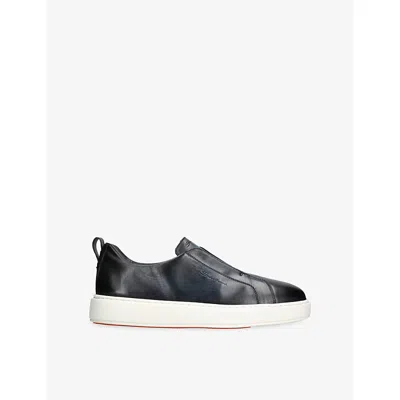 Santoni Mens Navy Clean Icon Victory Leather Low-top Trainers Eur 42 / 8 Uk In Blue
