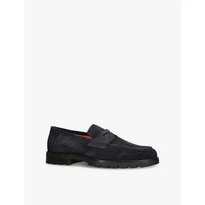Santoni Mens  Detroit Roccia Suede Loafers In Blue