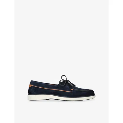 Santoni Mens Navy Detroit Suede Boat Shoes Eur 41 / 7 Uk In Blue