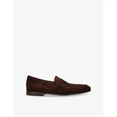 Santoni Mens Dark Brown Carlo Suede Penny Loafers Eur 44 / 10 Uk