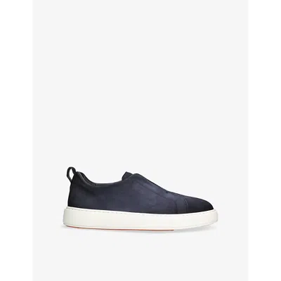 Santoni Mens Clean Icon Branded Suede Trainers Navy