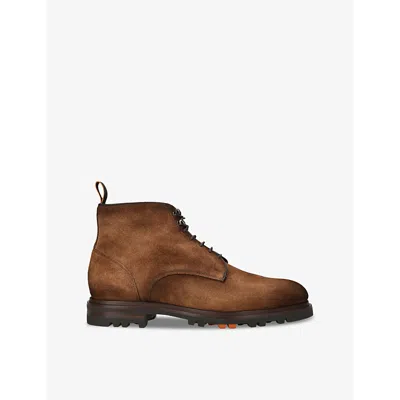 Santoni Mens Brown Colin Lace-up Suede Boots