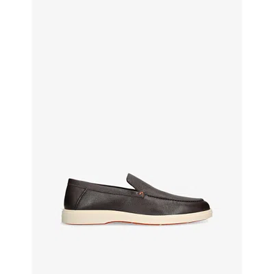 SANTONI MENS DARK BROWN DETROIT CONTRAST-SOLE LEATHER LOAFERS EUR 42 / 8 UK