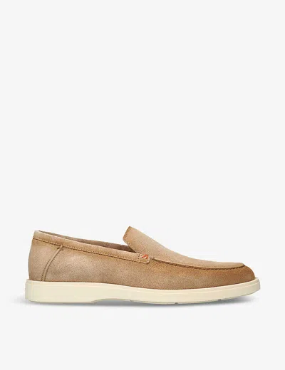 Santoni Suede Detroit Low-top Loafers In Beige